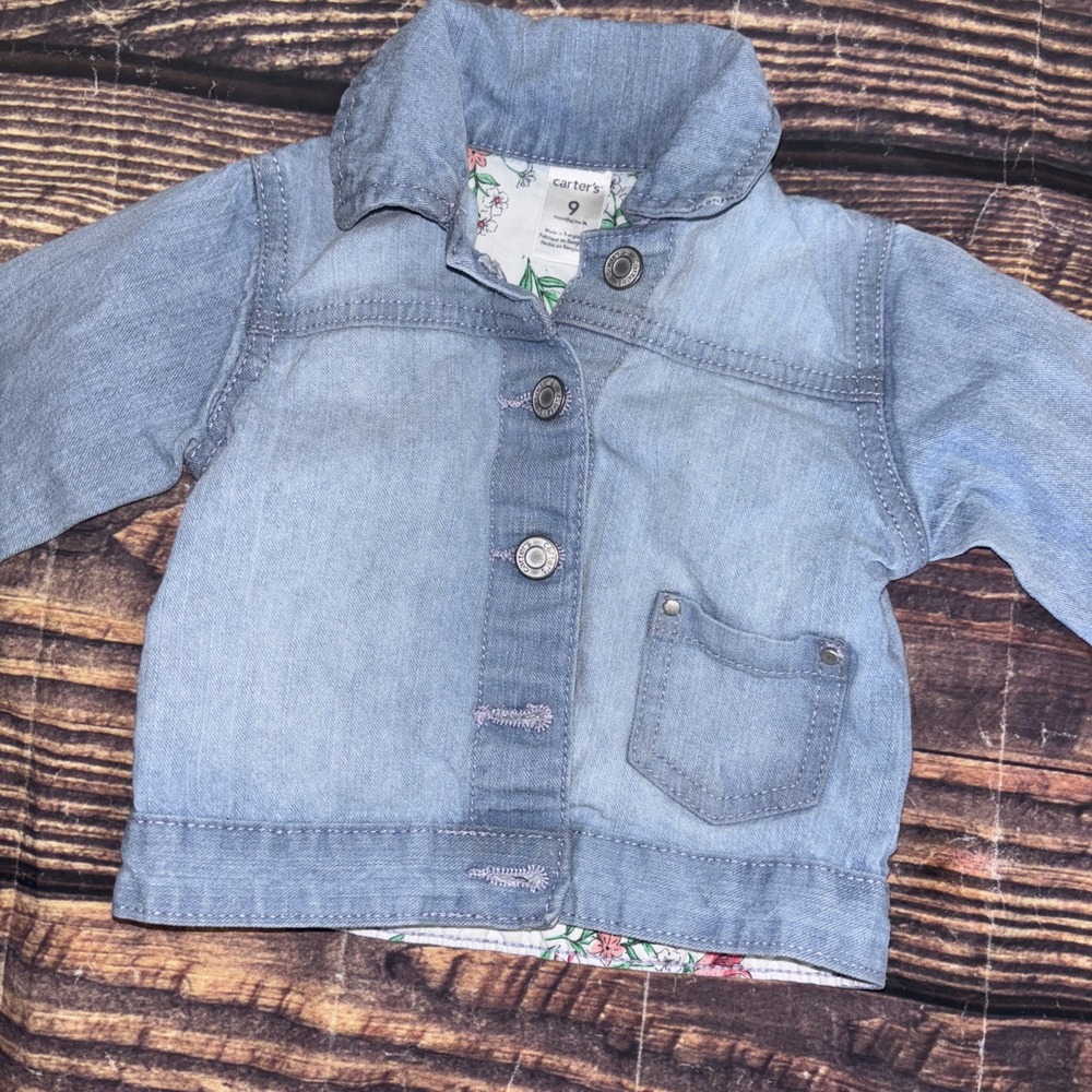 Carter's Baby Girl's Size  9 Months Light Blue Floral Cotton Denim Jean Jacket